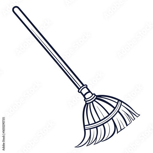 Illustration of a long handled broom with a round head isolated on white background