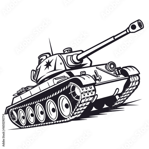 Illustration of a military tank, a powerful armored vehicle used in warfare and combat isolated on white background