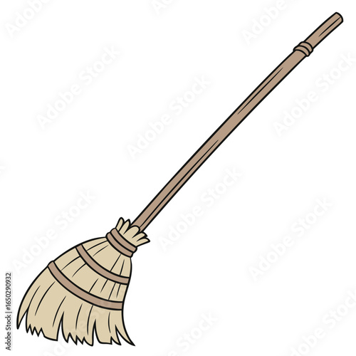 Illustration of a witchs broom, a magical tool often associated with halloween and fantasy, isolated on white background