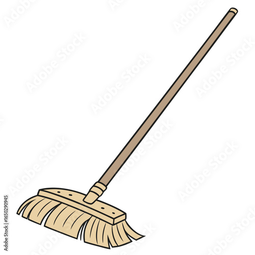 Illustration of a wooden broom isolated on white background, a tool for sweeping and cleaning floors