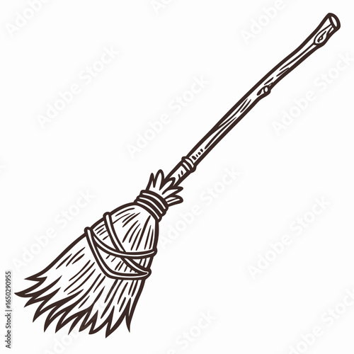 Illustration of a witchs broom, perfect for halloween or fantasy themes, isolated on white background