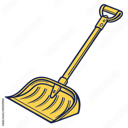 Illustration of a yellow broom and dustpan for cleaning isolated on white background