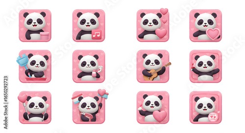 Cute Panda App Icons Set, Lovely Design