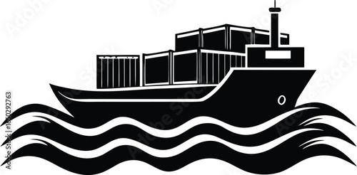 Vector Cargo Container Ship Silhouette Clipart Elements for Graphic Design