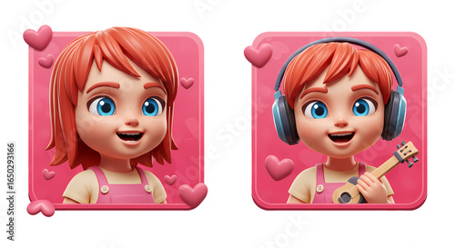 Cute 3D Girl Icons for Valentine's Day