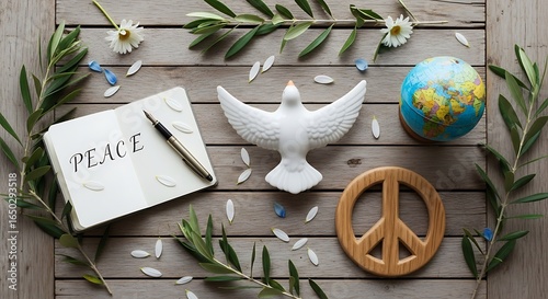 Aesthetic still life embodying global harmony, representing peace and international understanding