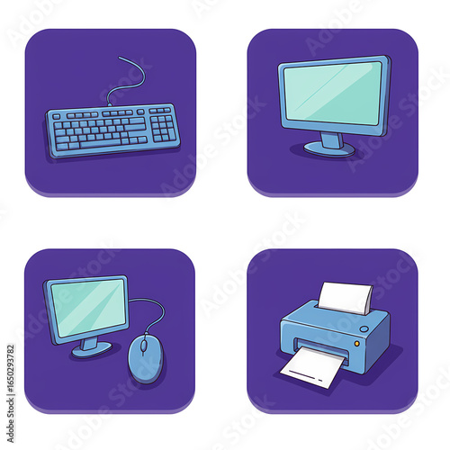 Computer Accessories Icons Set Flat