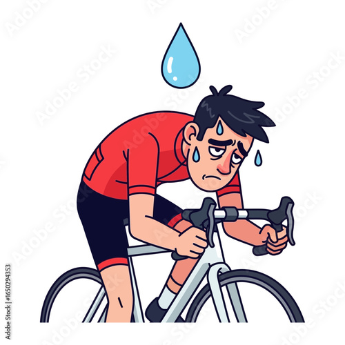 Exhausted Cyclist: A dedicated cyclist, pushing past limits, drenched in sweat after intense training session, captures the essence of determination and the relentless pursuit of greatness.