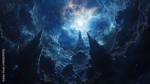 Wallpaper Mural Cosmic landscape of jagged peaks in a nebula. Torontodigital.ca