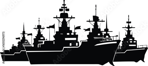 Military Naval Ship Vector Silhouette Clipart High Quality Illustration
