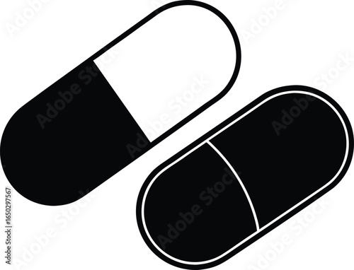 Pill and Capsule Silhouette Vector Clipart for Medical Design