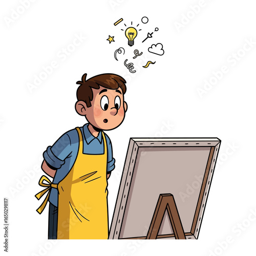 Artistic Inspiration Unveiled: A young artist stands before a blank canvas, his mind ablaze with creative ideas and inspiration, as if the perfect artwork is about to be born.