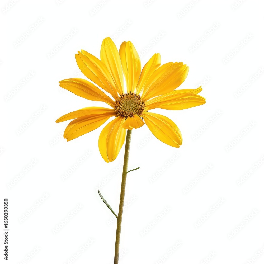 Fototapeta premium Single, bright yellow flower on white background