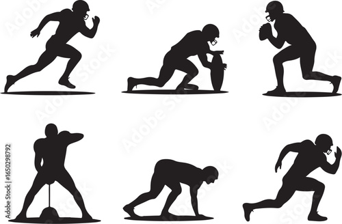 Dynamic American football player action poses