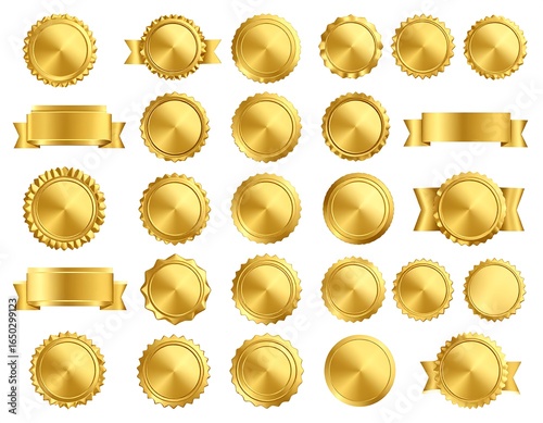Gold award badges, ribbons, and seals