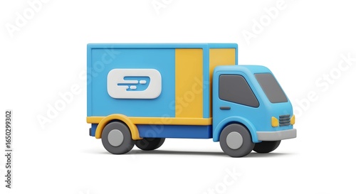 Playful Blue Delivery Truck with Yellow and White Accents