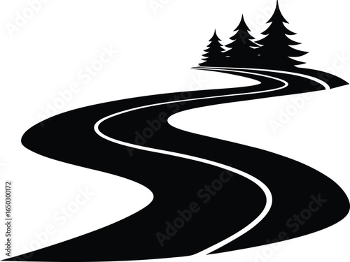 Twisting Road Vector Silhouette Illustration for Clipart