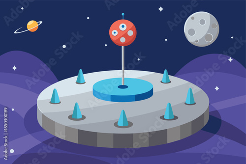 Comic Style Moon Crater Base With Tall Antennas