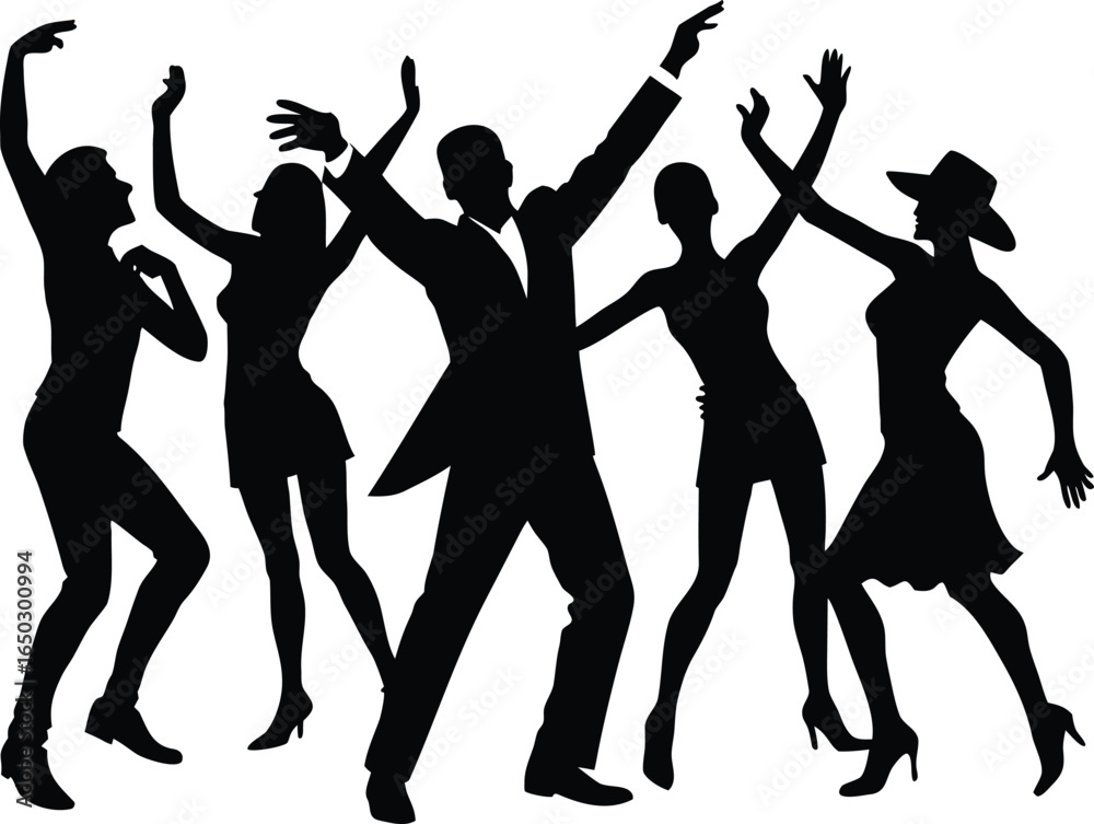 Fototapeta premium Group of People Dancing Silhouette Vector Illustration Clipart
