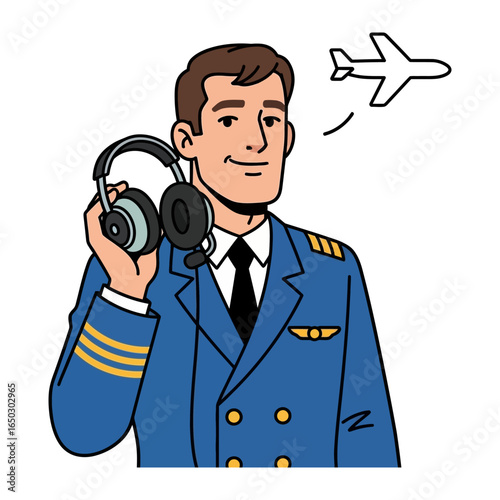 Airman's Focus: An airman, in pristine uniform, prepares for flight, wearing a headset and envisioning the clear skies above.