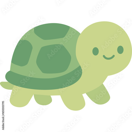 Green turtle illustration with patterned shell and smiling face, flat style vector reptile perfect for children’s learning, nature, and zoo designs.