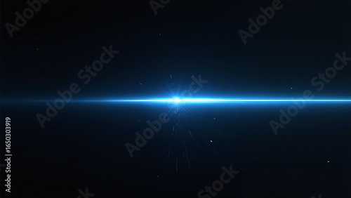 Bright blue horizontal beam with lens flare on dark background.
