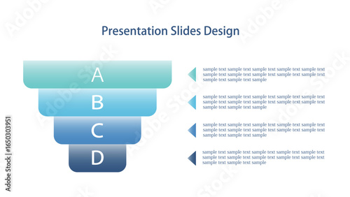 4要素の逆三角形のインフォグラフィックス 16:9のスライドのテンプレート
