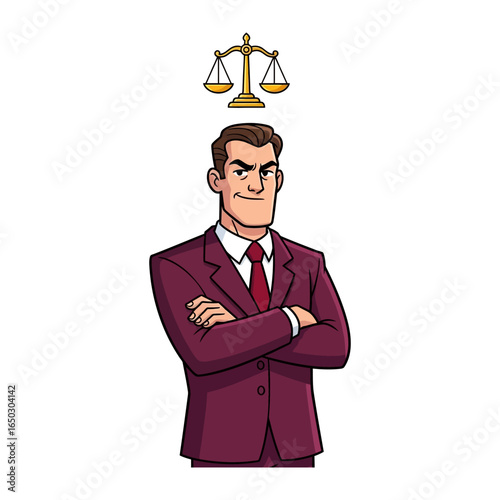 Legal Mindset: A focused legal professional stands confidently, with scales of justice floating above, representing the essence of fairness and the law.
