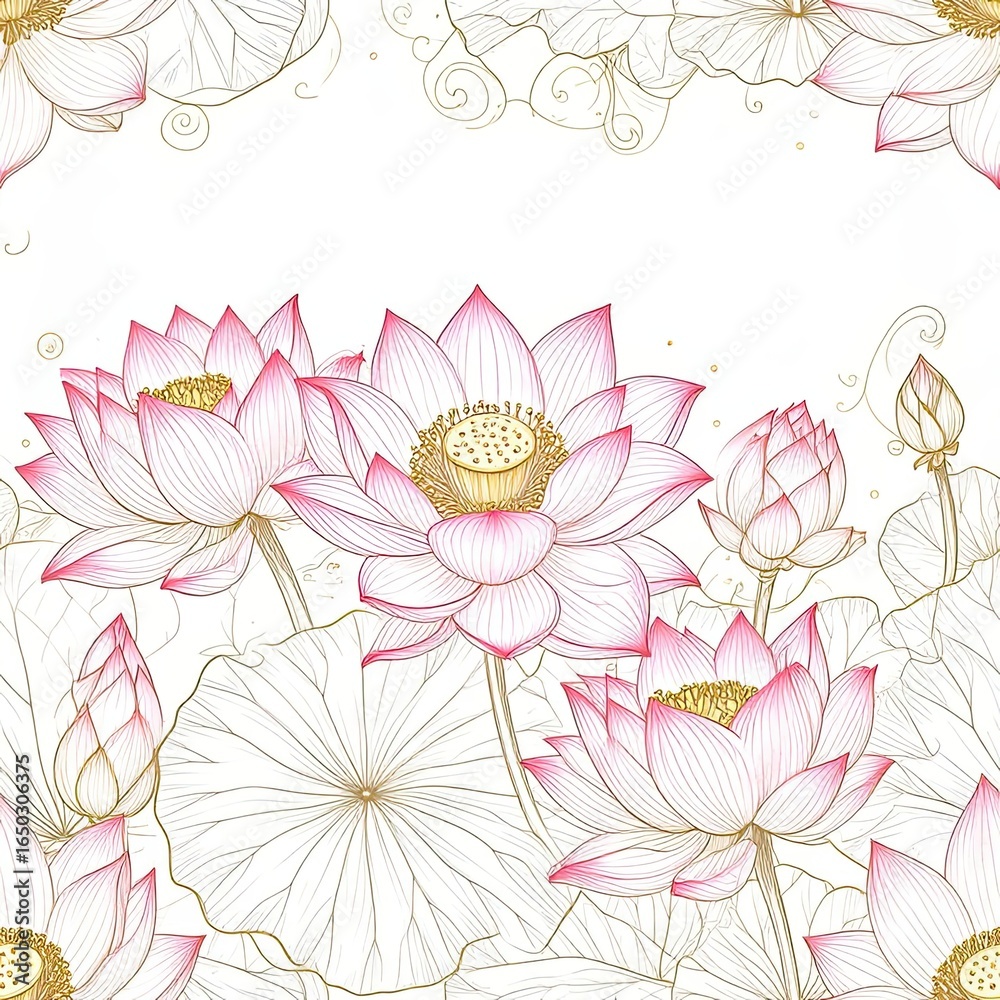 Obraz premium Vibrant Lotus Flowers in Bloom, Illustrative Artwork, Tranquil Environment