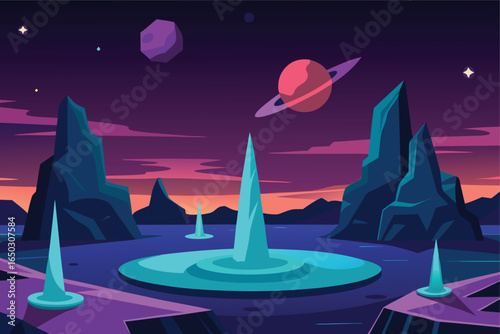 Stylized Low Gravity World With Floating Boulders