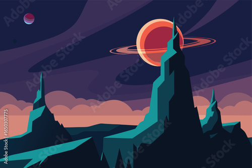 Alien Mining Colony In Stylized Crater Art