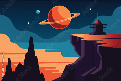 Moon Surface With Alien Symbols Cartoon Art