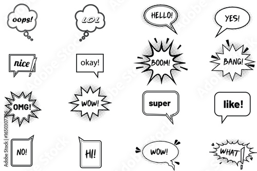 Expressive Speech Bubbles: A dynamic array of speech bubbles, each a vessel for succinct messages, from playful exclamations to affirmative nods, and impactful exclamations.