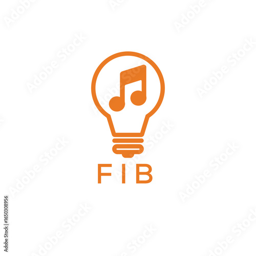 Creative Light Bulb with Music Note Logo Design for Music, Innovation, and Entertainment Branding. FIB Letter Logo.
