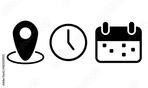 Location Clock and Calendar Icons