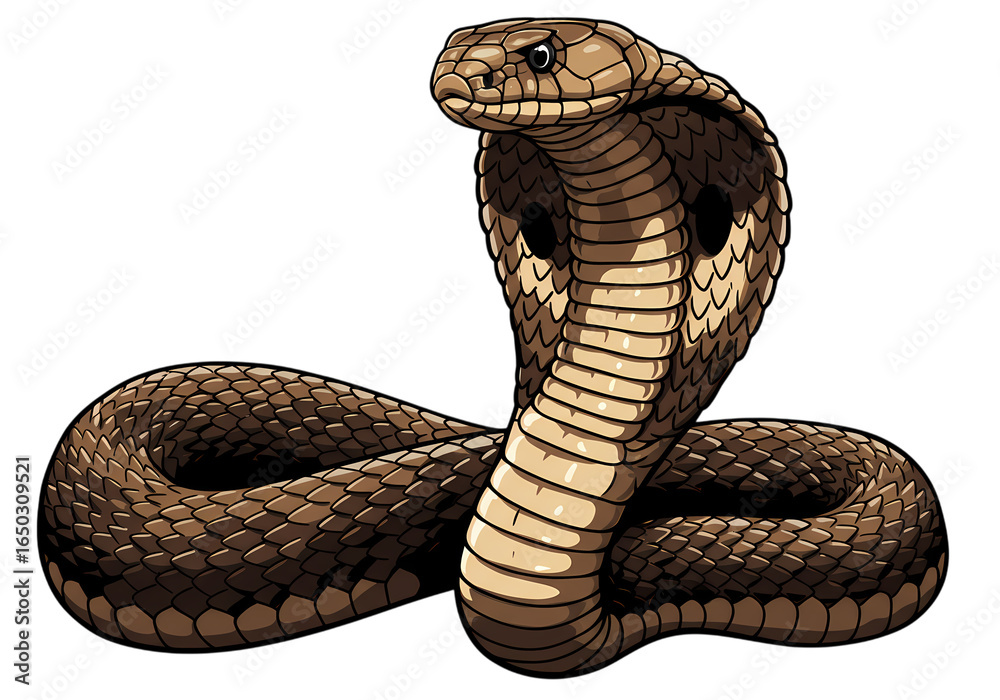 Fototapeta premium Majestic Cobra Hooded Serpent in Protective Posture on transparent background