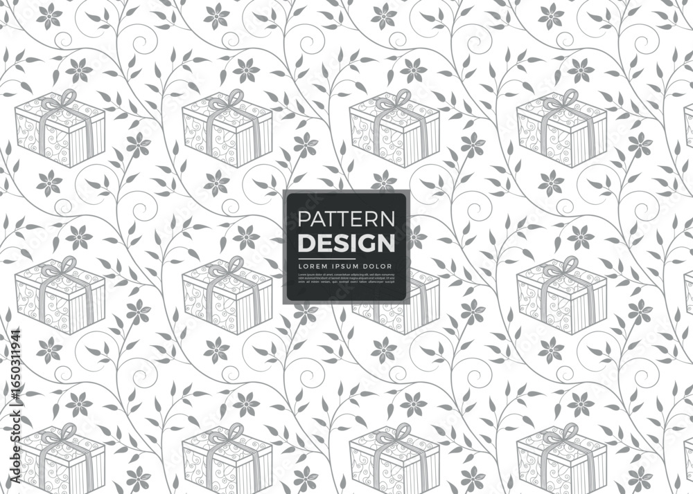 Obraz premium Elegant Gift and Floral Pattern Design with Repeating Presents and Vine Decorations for Gift Wrapping or Wallpaper