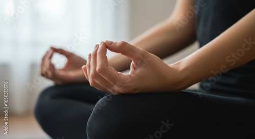 Wallpaper Mural Finding Inner Peace Through Meditation - Close-up of hands in a meditation pose, symbolizing serenity, mindfulness, and inner peace. Perfect for wellness, yoga, and spirituality content Torontodigital.ca