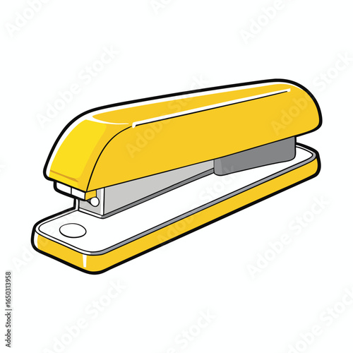 Bright yellow stapler with shiny silver staples and clean design