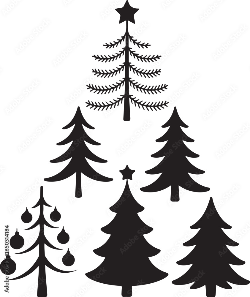 Obraz premium Festive Christmas trees collection with ornaments and stars