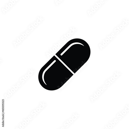 Isolated Silhouette of a Capsule Pill Medication on a Plain White Background