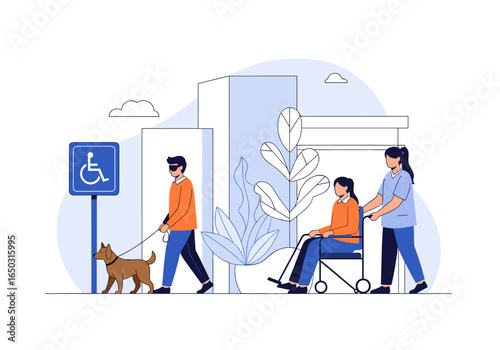 Inclusive urban environment assisting people with disabilities and visual impairments