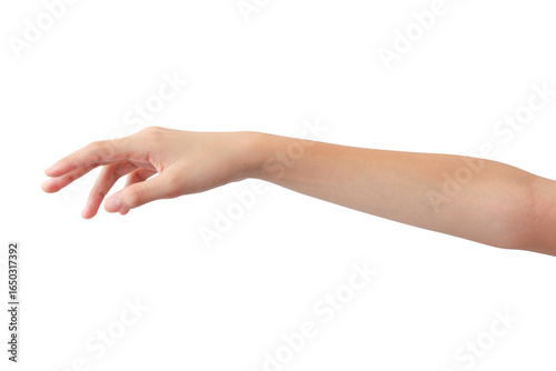 young woman's hands in beautiful poses on white background