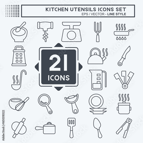 Icon Set Kitchen Utensils. related to Education symbol. line style. design editable