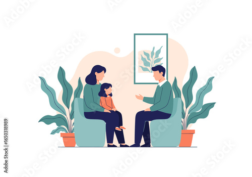 Family therapy session illustrates mental health support and guidance