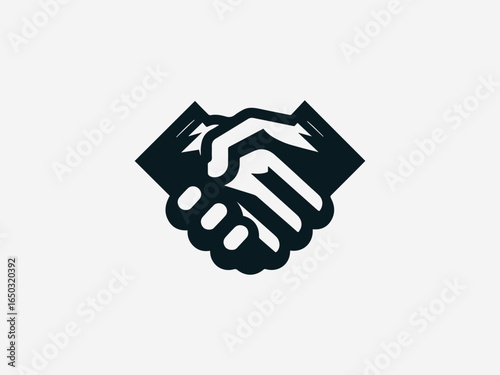 Two powerful male hands clasping each other in a unified and firm handshake, symbolizing concepts of collaboration