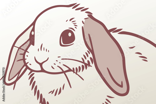Hand drawn set of Stylized Line Drawing of a Lop- Eared Rabbit's Head in Sepia Tones bunny lop-eared
