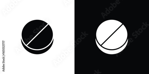 Pill Illustration in Black and White with a Division Line and Crescent Shape