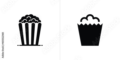 Representation of Popcorn Bucket in Two Variations Black and White Vectors