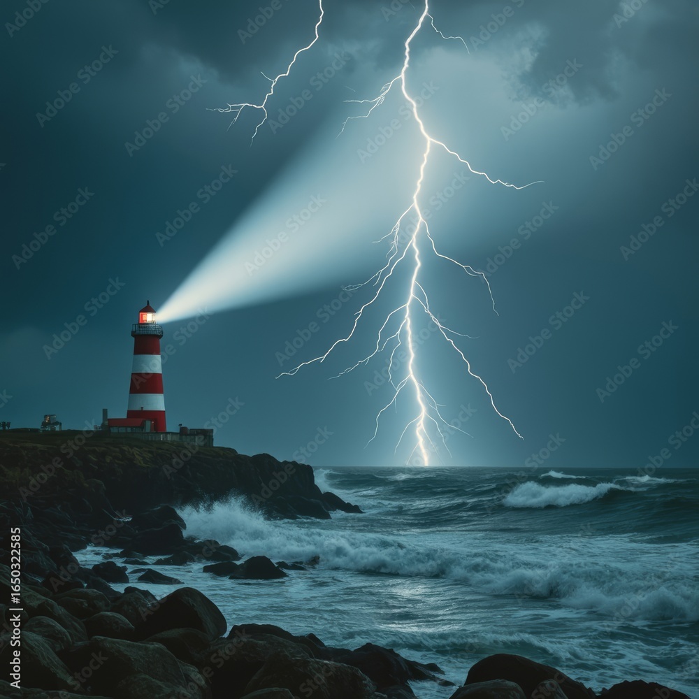 Fototapeta premium Lighthouse guarding in the storm